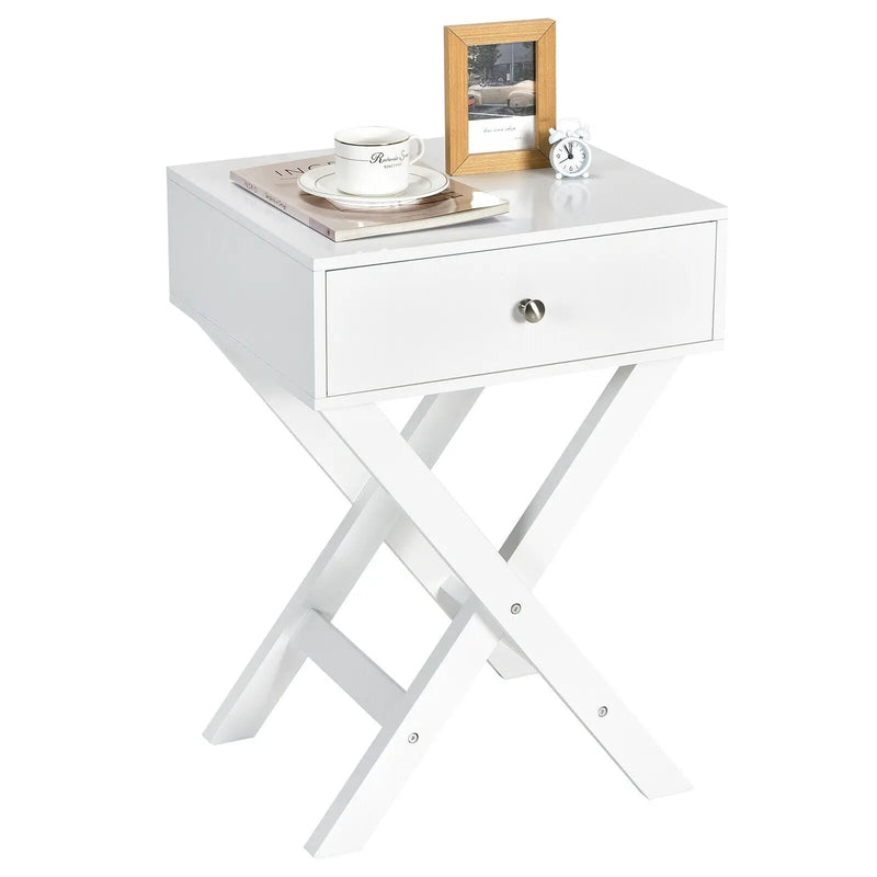 Modern X-Shaped Nightstand with Drawer for Living Room Bedroom by DirectDeals