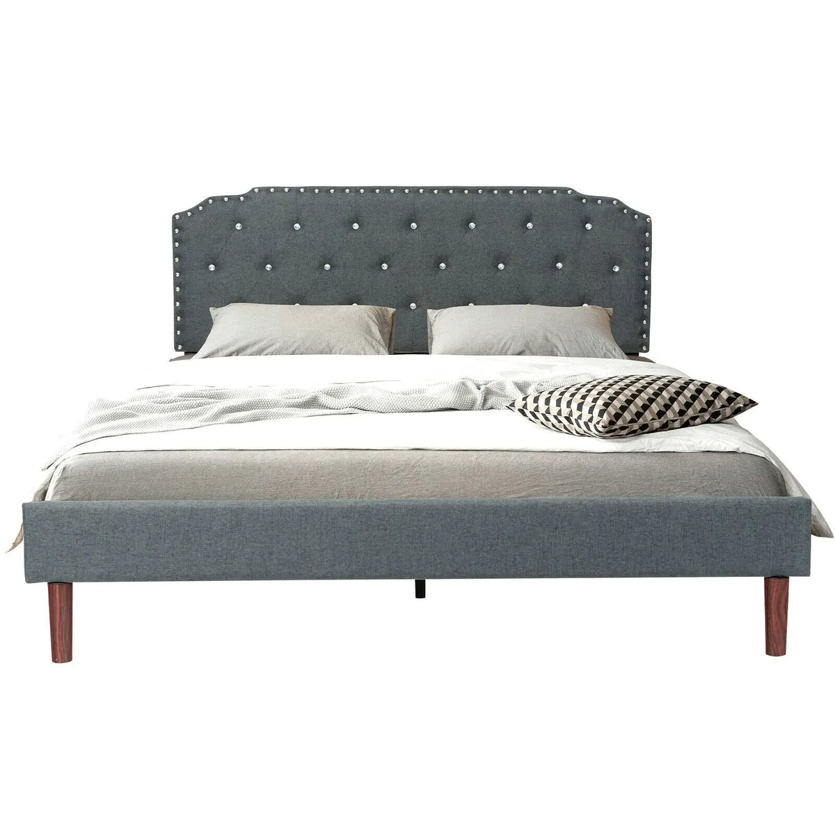 Upholstered Bed Frame with Adjustable Diamond Button Headboard, photo 9 of 9