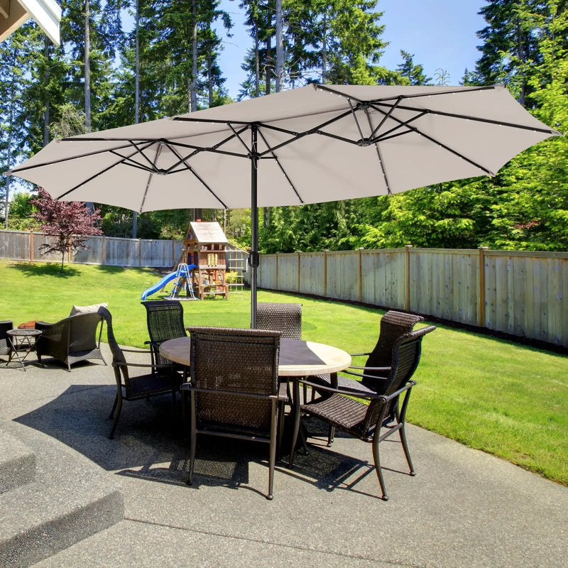 15 Feet Twin Patio Umbrella with 48 Solar LED Lights by DirectDeals