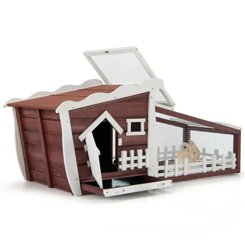 62 Inch Wooden Rabbit Hutch with Pull Out Tray by DirectDeals