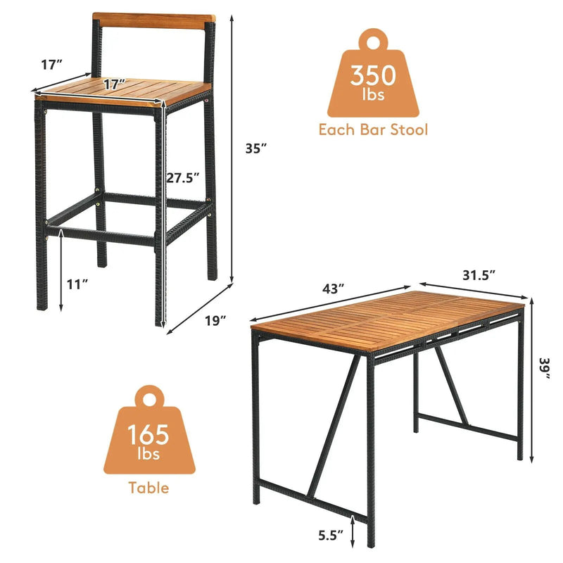 5 Pieces Outdoor Acacia Wood and PE Rattan Bar Set by DirectDeals