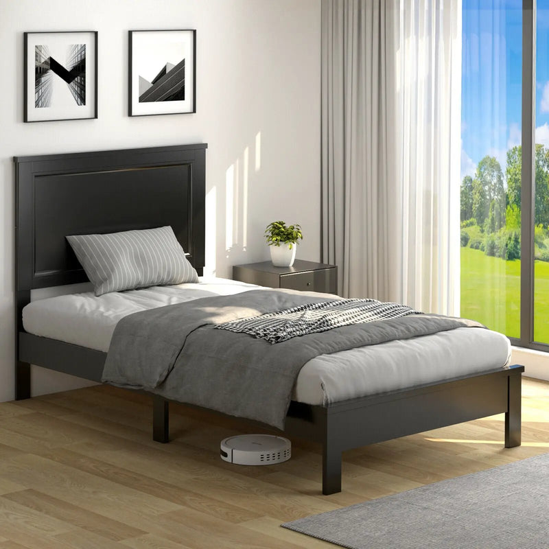 Twin Size Platform Bed Frame with Rubber Wood Leg-Black by DirectDeals
