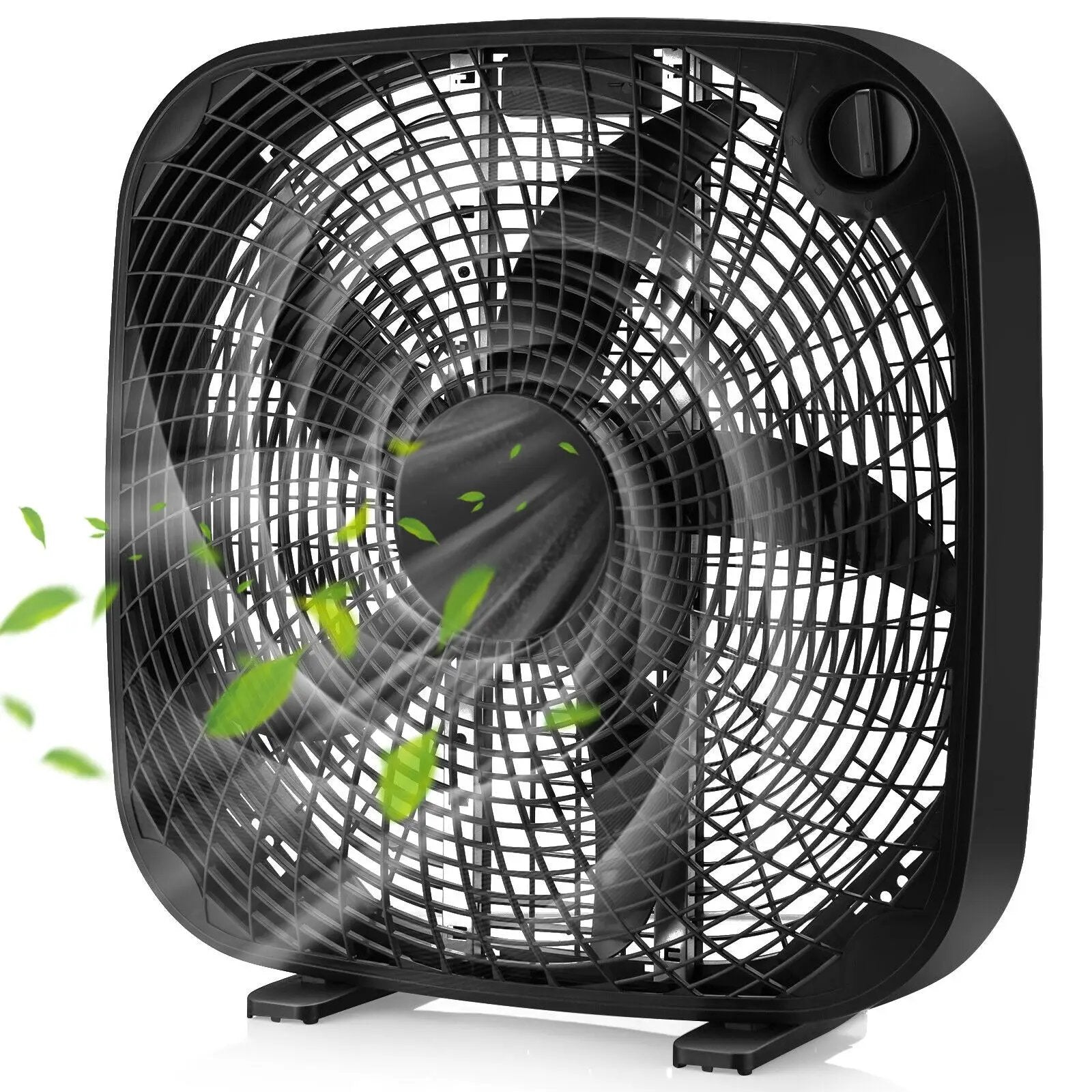 20 Inch Box Portable Floor Fan with 3 Speed Settings and Knob Control-Black by DirectDeals