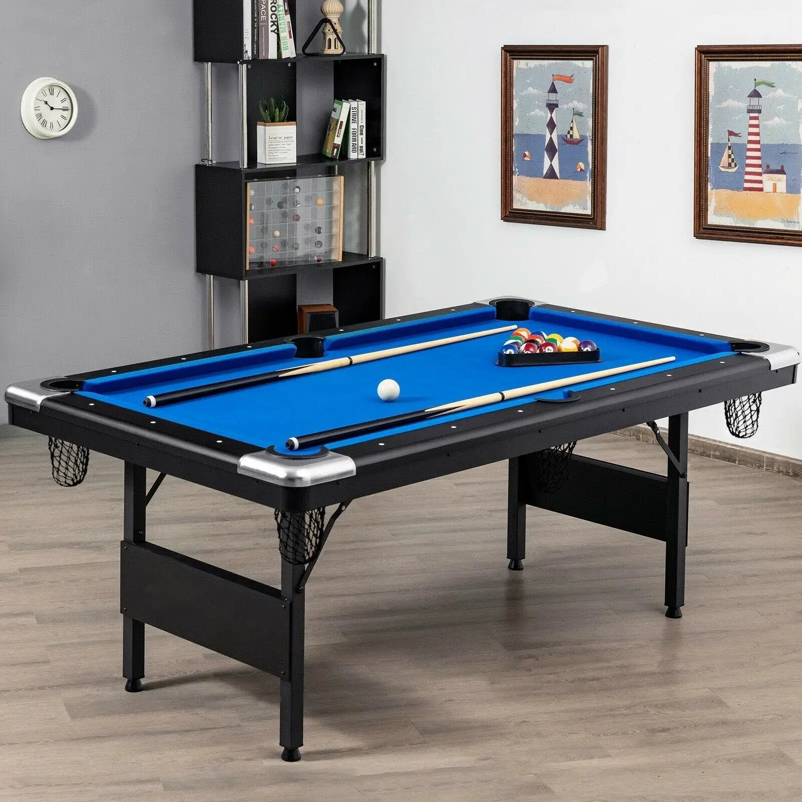 6 Feet Foldable Billiard Pool Table with Complete Set of Balls-Blue by DirectDeals