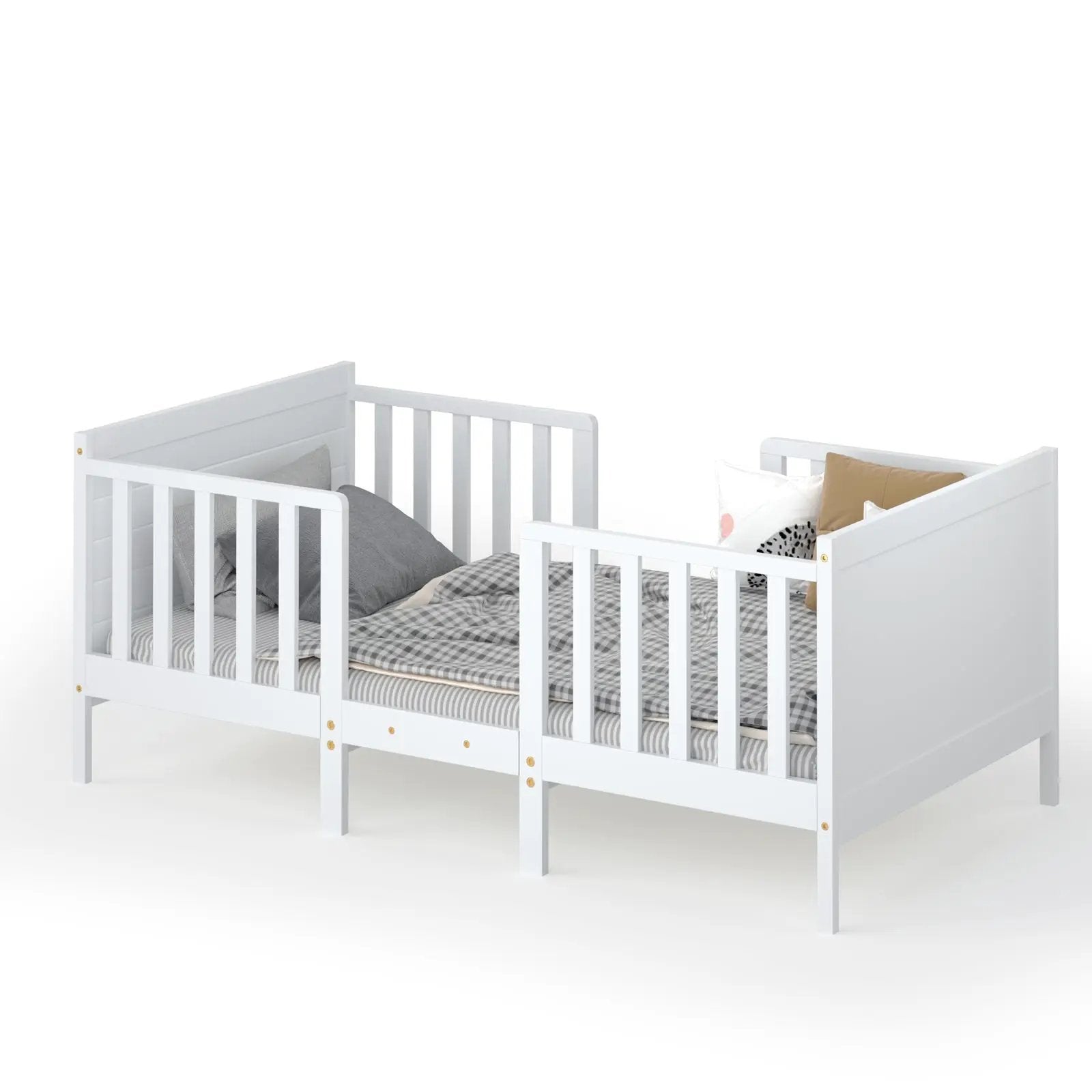 2-in-1 Convertible Kids Wooden Bedroom Furniture with Guardrails by DirectDeals