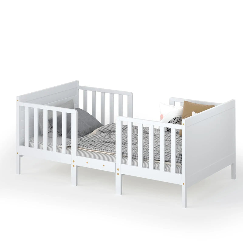 2-in-1 Convertible Kids Wooden Bedroom Furniture with Guardrails by DirectDeals