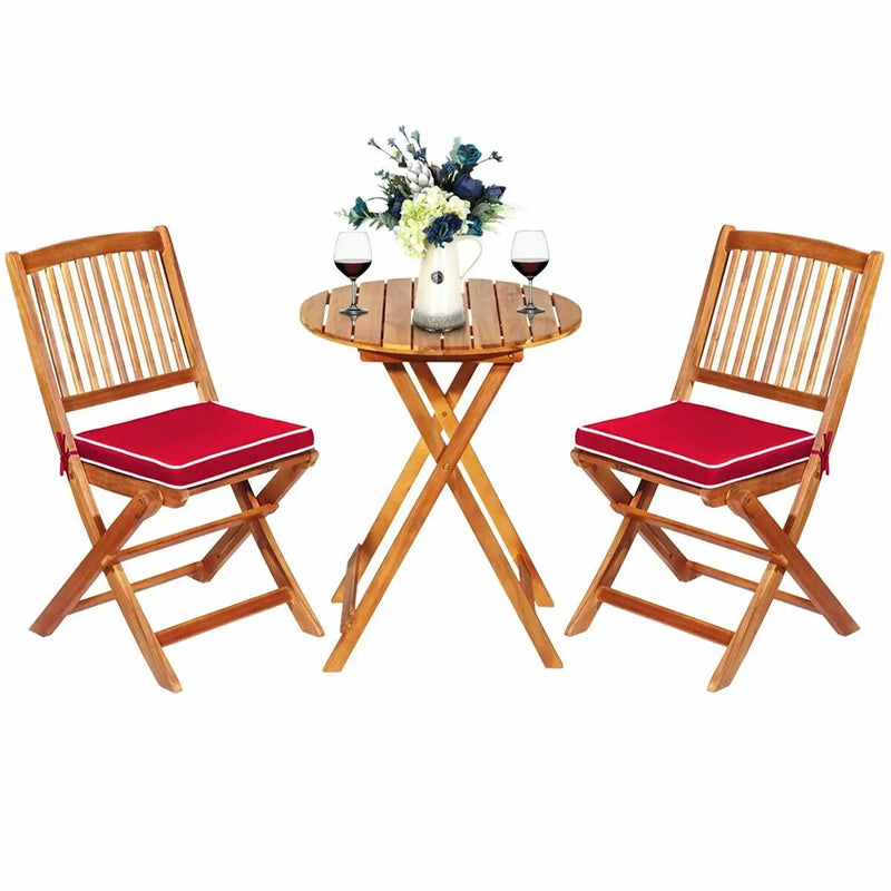 3 Pieces Patio Folding Bistro Set with Padded Cushion and Round Coffee Table-Red by DirectDeals