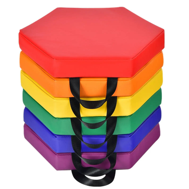 6 Pieces Multifunctional Hexagon Toddler Floor Cushions Classroom Seating with Handles by DirectDeals