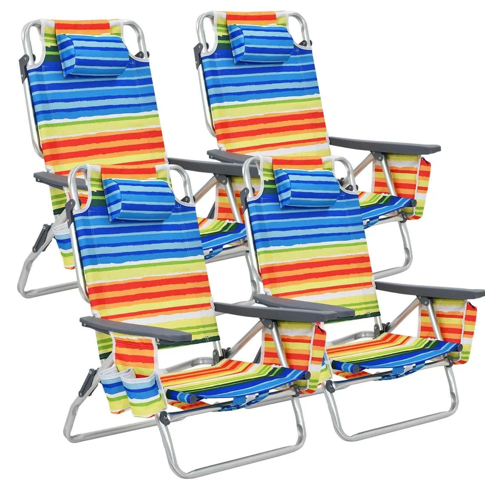 4-Pack 5-Position Outdoor Folding Backpack Beach Reclining Chair with Pillow by DirectDeals