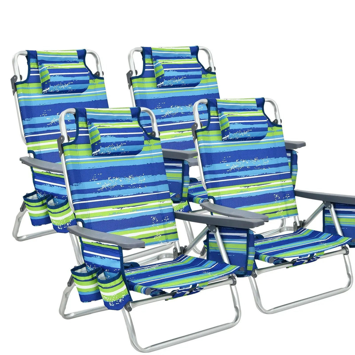 4-Pack 5-Position Outdoor Folding Backpack Beach Reclining Chair with Pillow, photo 3 of 10