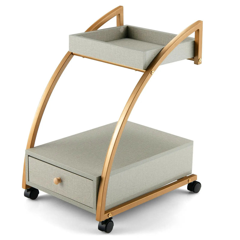 Modern 2-Tier Rolling End Table with Tray Top and Pull-Out Drawer-Gray by DirectDeals