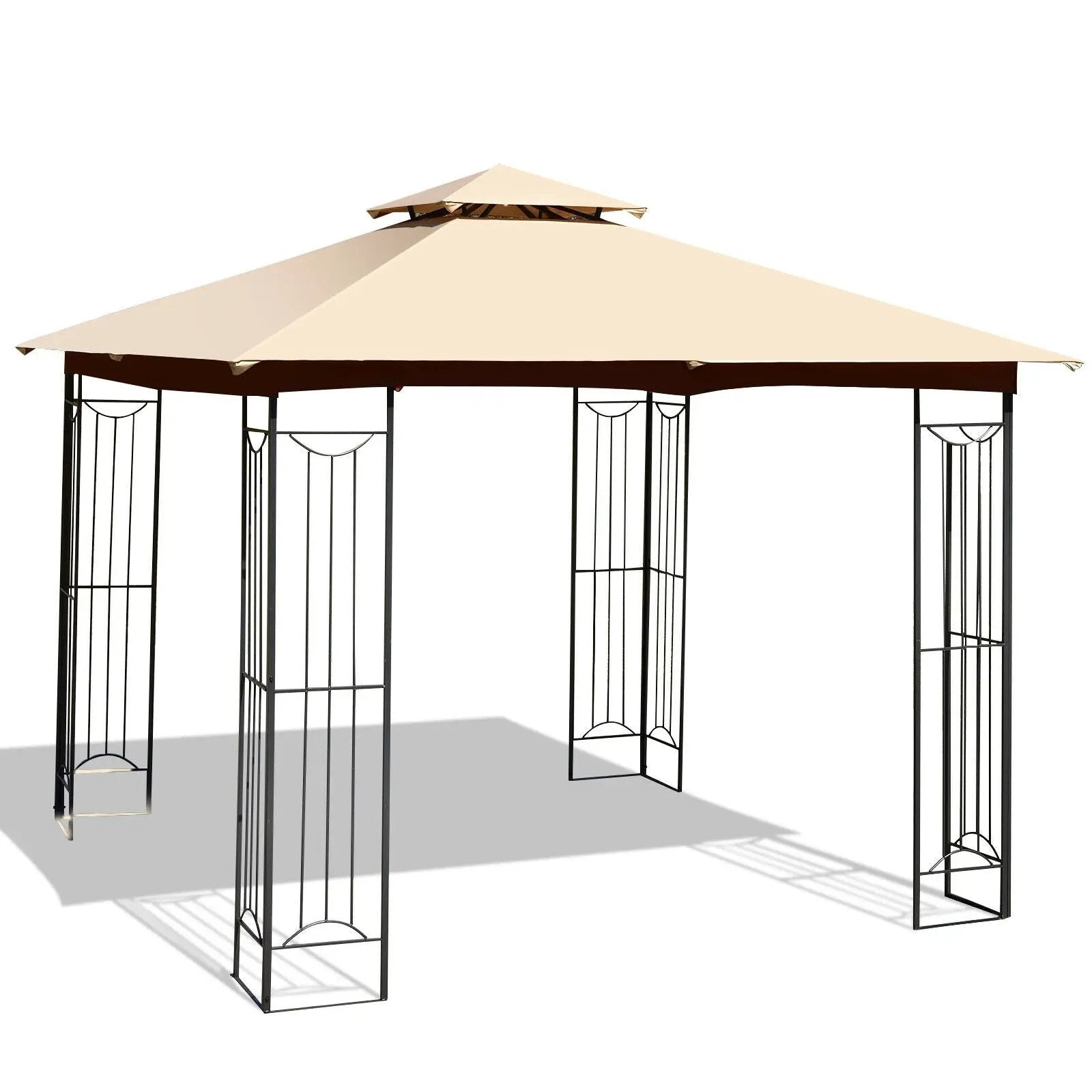 10 x 10 Feet L-Shaped Patio Canopy Gazebo Outdoor 2-Tier Steel Tent by DirectDeals