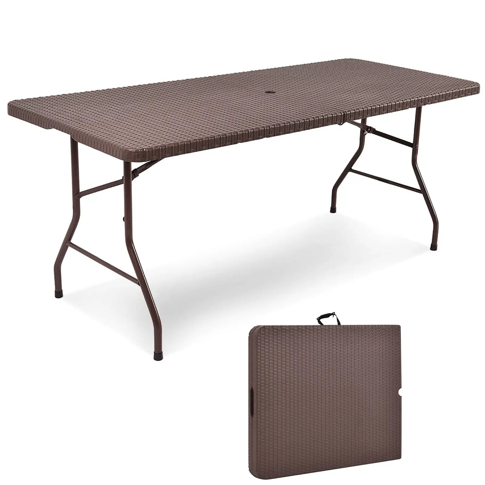 6 Feet Folding Portable Rattan Table with Carrying Handle by DirectDeals