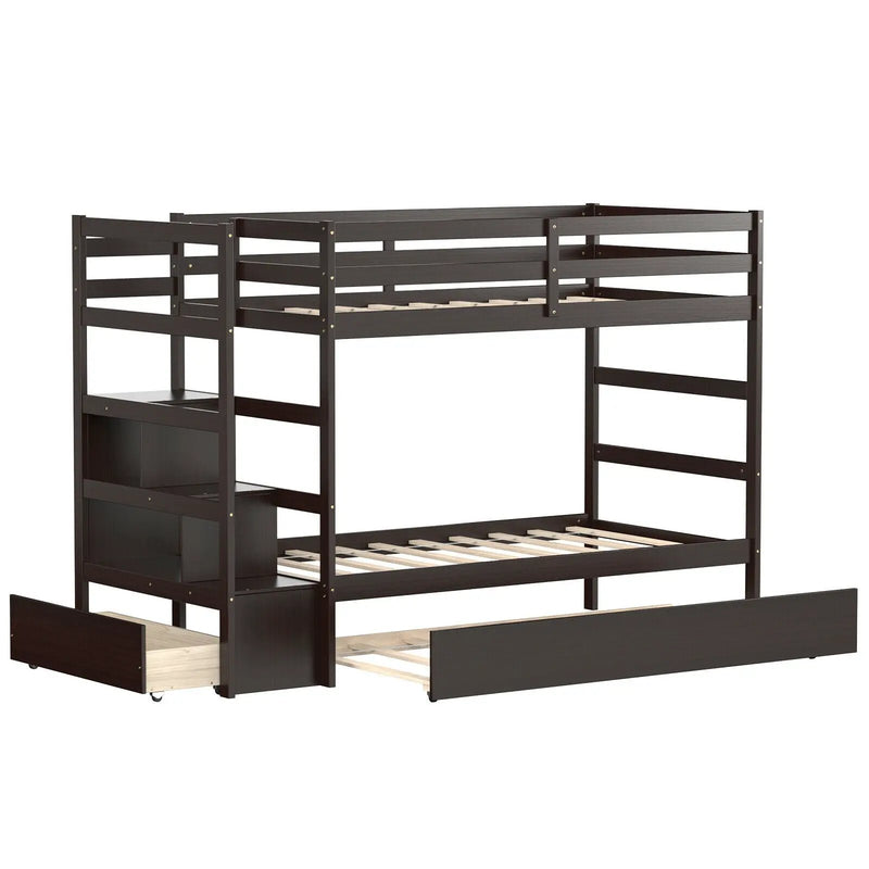 Twin Over Twin Bunk Bed with Storage Shelf and Drawer by DirectDeals