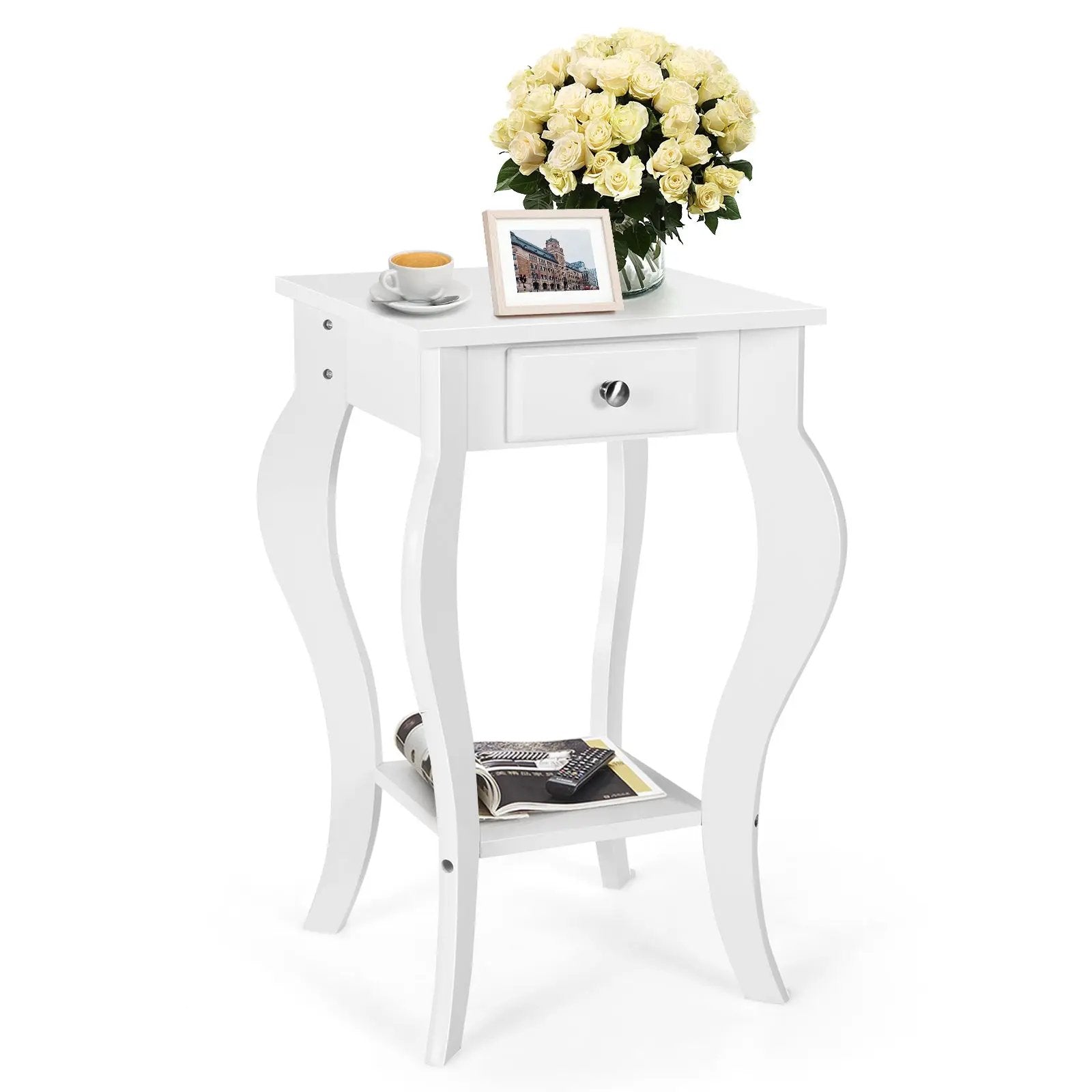 2-Tier End Table with Drawer and Shelf for Living Room Bedroom by DirectDeals
