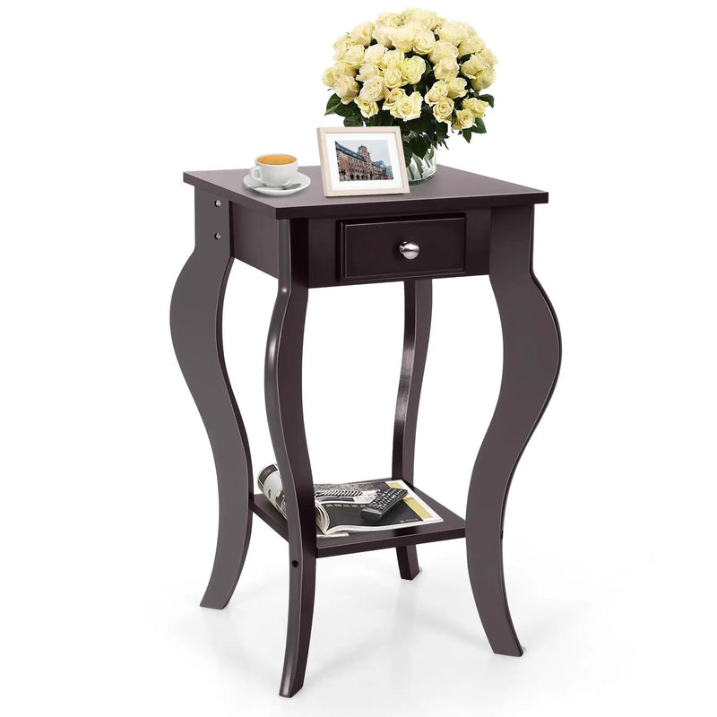 2-Tier End Table with Drawer and Shelf for Living Room Bedroom by DirectDeals