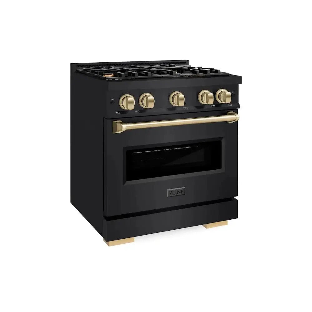 ZLINE 30" Classic Gas Range, Convection Gas Oven Black Stainless Steel, Champagne Bronze CGRBZ-30-CB by Farmhouse Kitchen and Bath