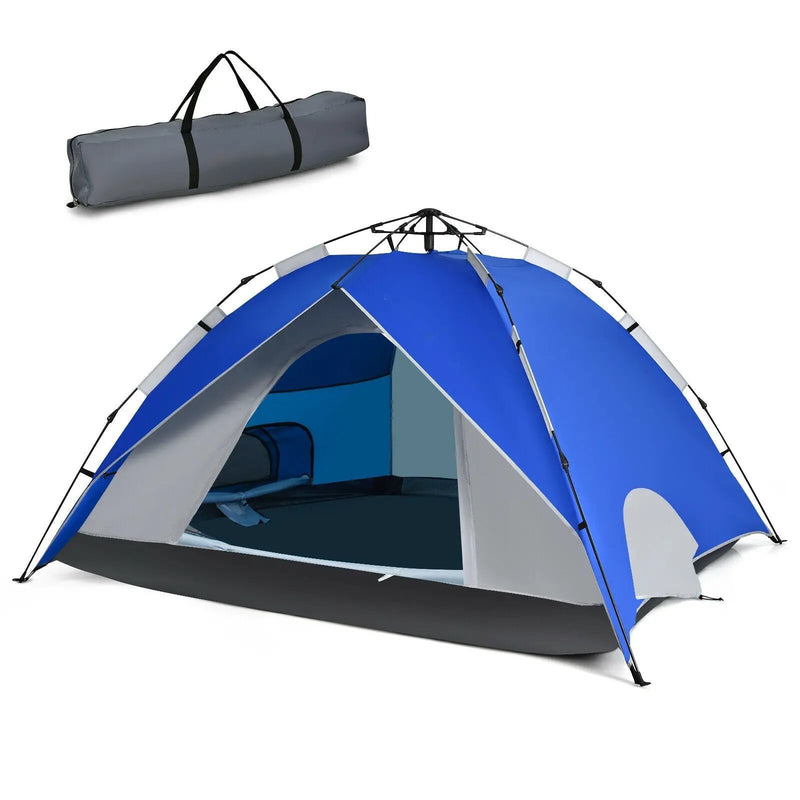 2-in-1 4 Person Instant Pop-up Waterproof Camping Tent-Blue by DirectDeals
