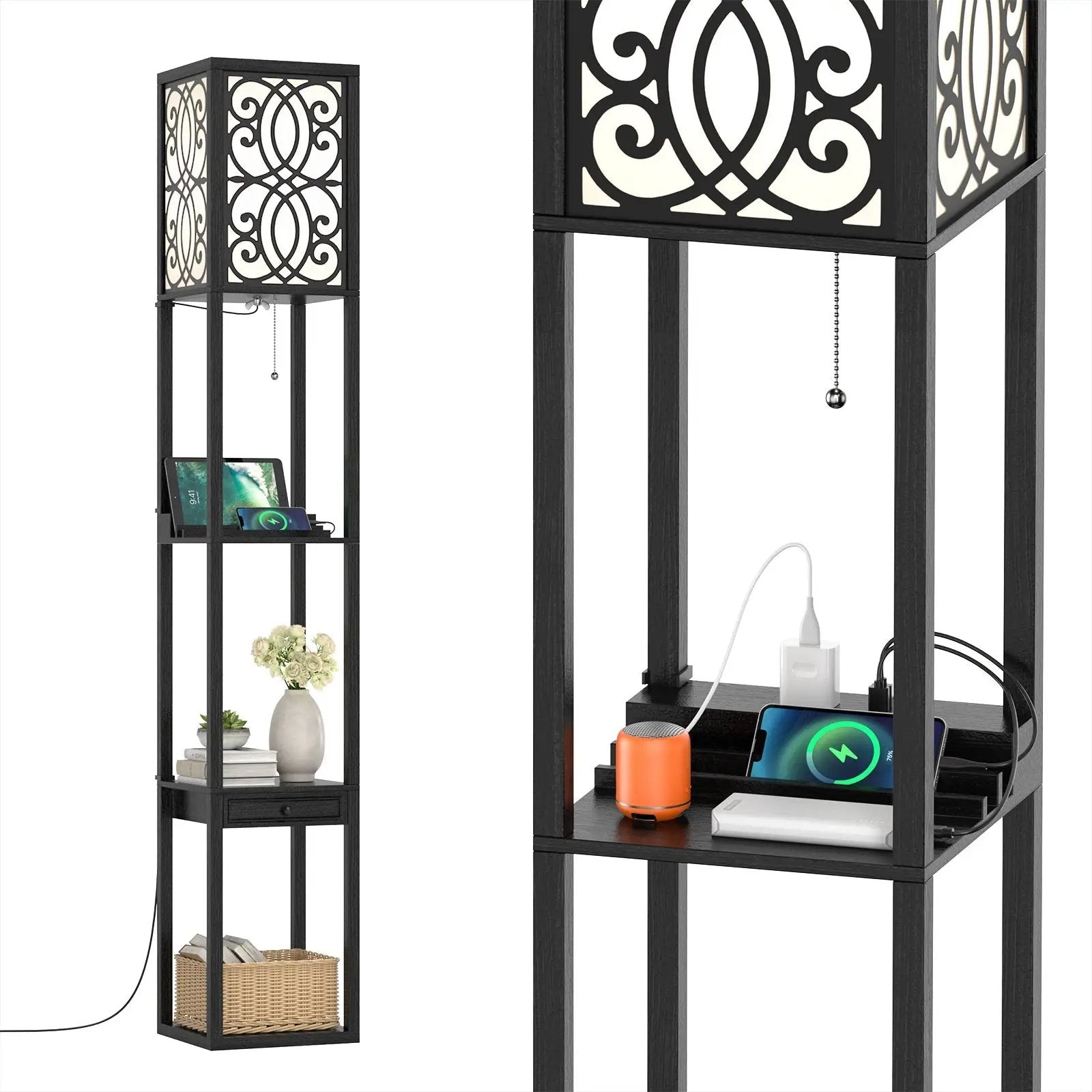 Modern Standing Shelf Lamp with 1 Power Outlet and 2 USB Ports by DirectDeals