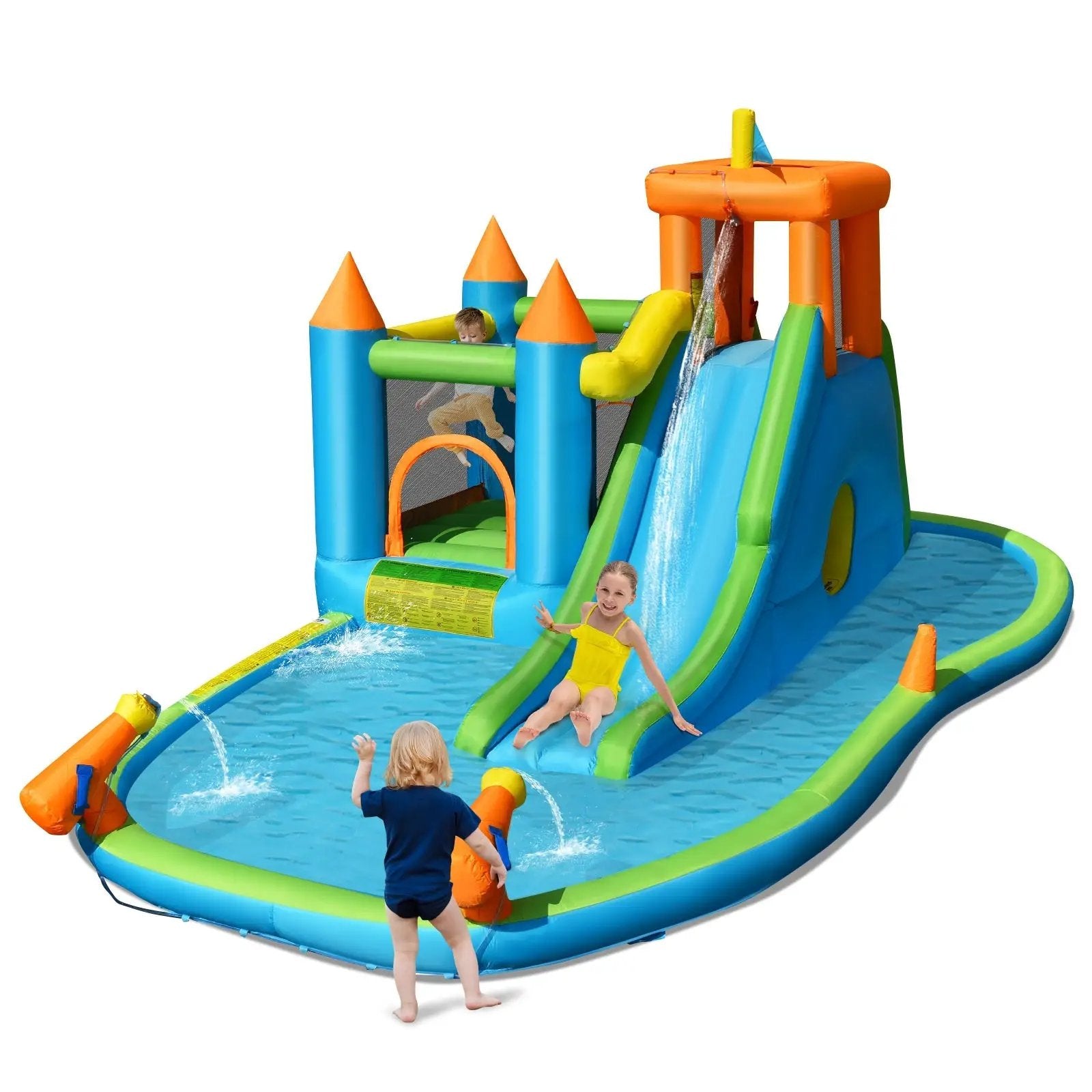 Inflatable Water Slide with Bounce House and Splash Pool without Blower for Kids by DirectDeals