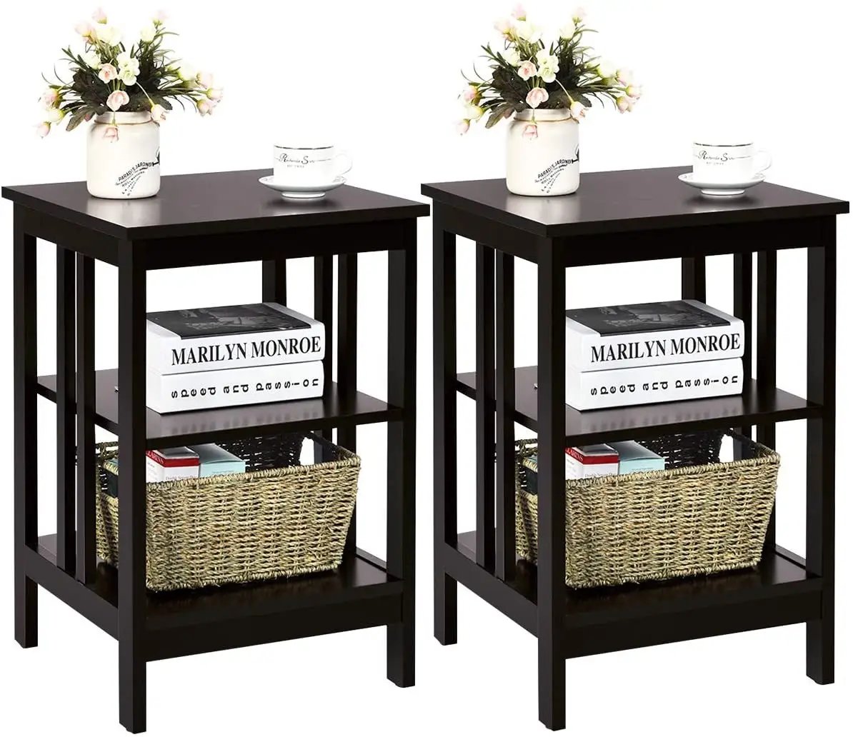 2 Pieces 3-Tier Nightstand with Reinforced Bars and Stable Structure, photo 14 of 32