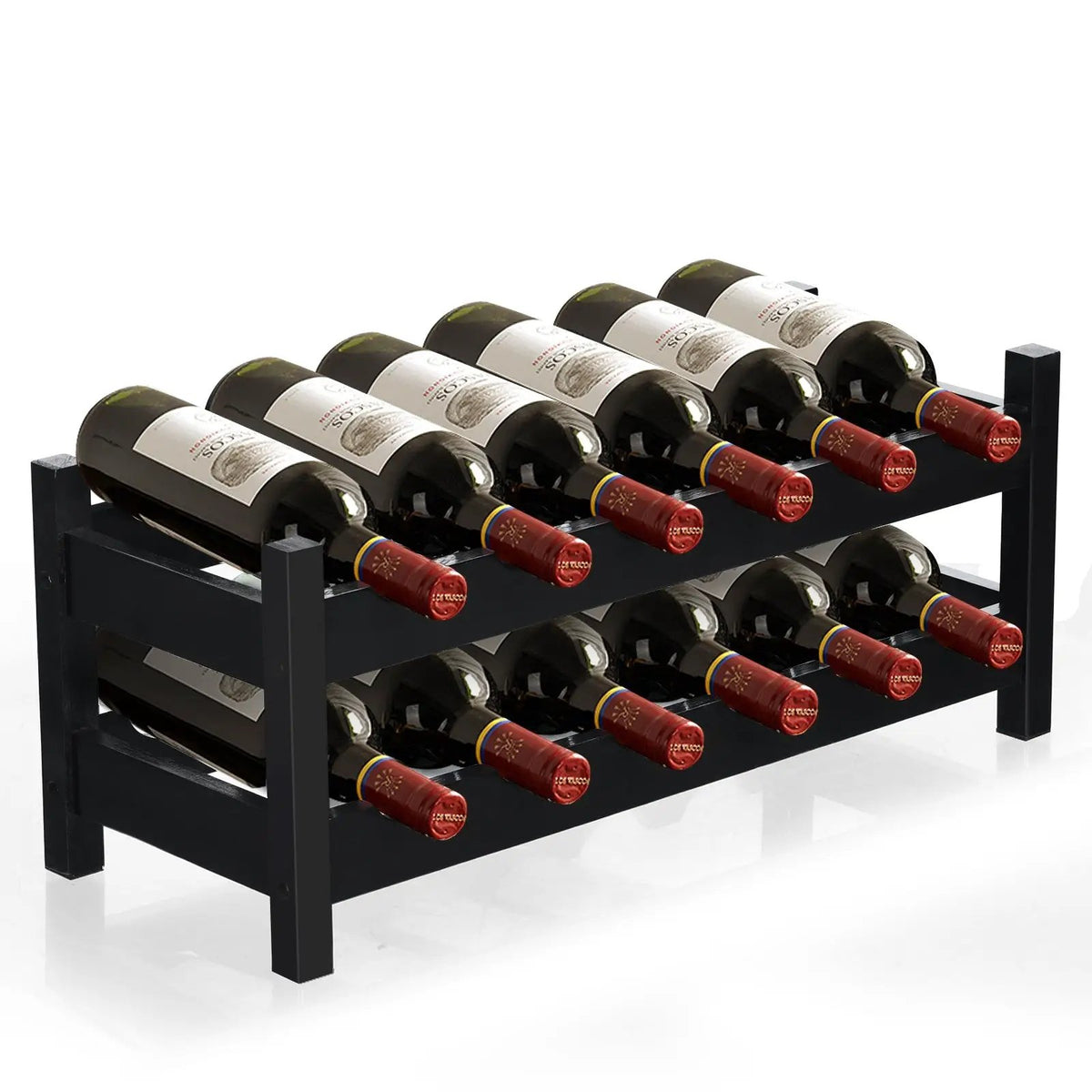2-Tier 12 Bottles Bamboo Storage Shelf Wine Rack, photo 3 of 16