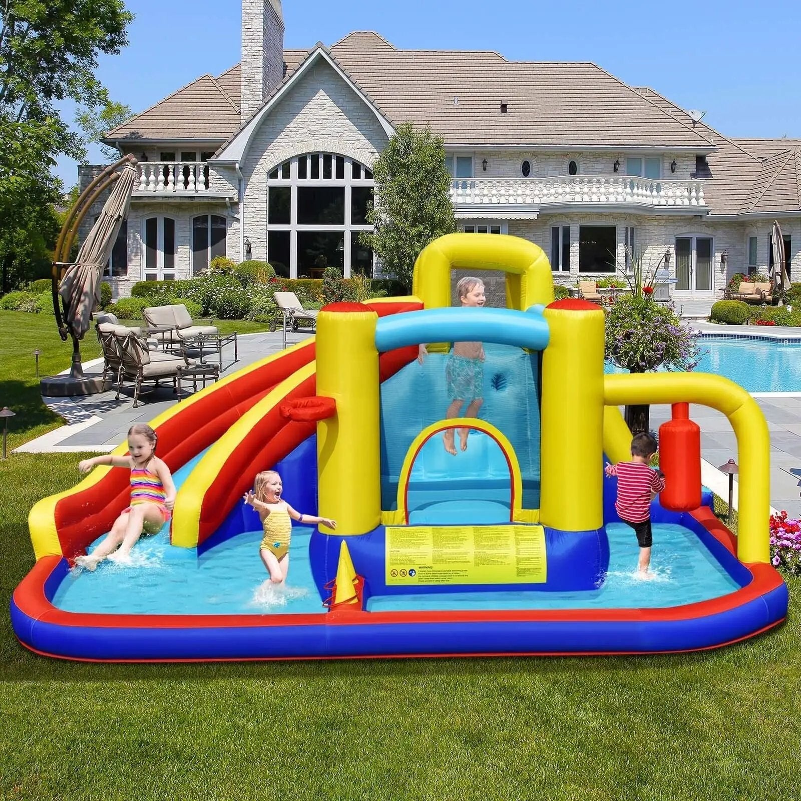 7-in-1 Inflatable Water Slide with 735W Air Blower and Splash Pool by DirectDeals