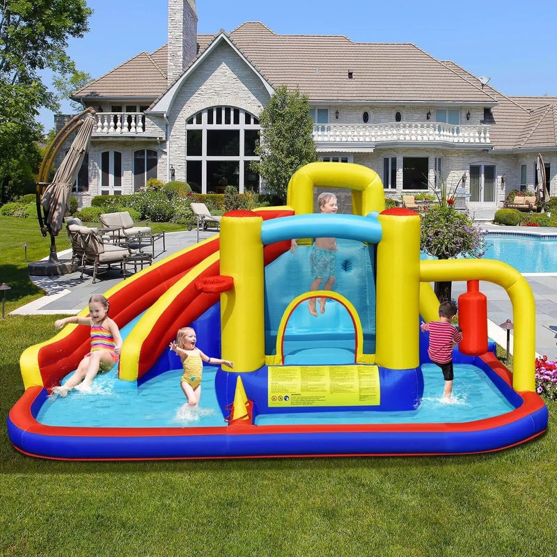 7-in-1 Inflatable Water Slide with 735W Air Blower and Splash Pool by DirectDeals