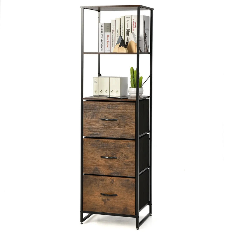 Freestanding Vertical 3 Drawer Dresser with 3 Shelves-Rustic Brown by DirectDeals