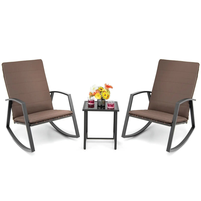 3 Pieces Patio Rattan Rocking Furniture Set by DirectDeals
