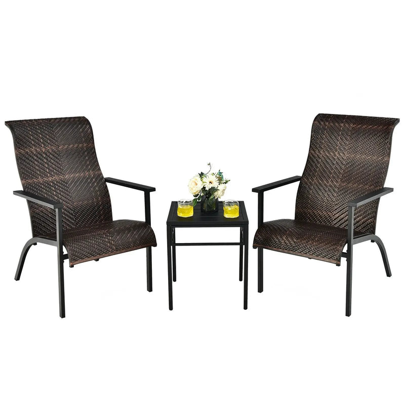 3 Pieces Patio Rattan Bistro Set with High Backrest and Armrest by DirectDeals