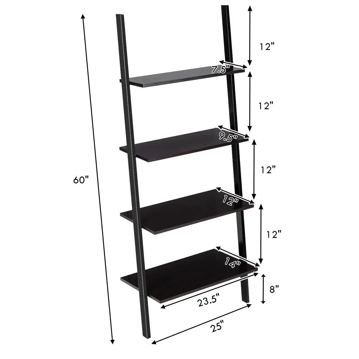Multipurpose 4-Tier Industrial Leaning Wall Bookcase with Metal Frame by DirectDeals