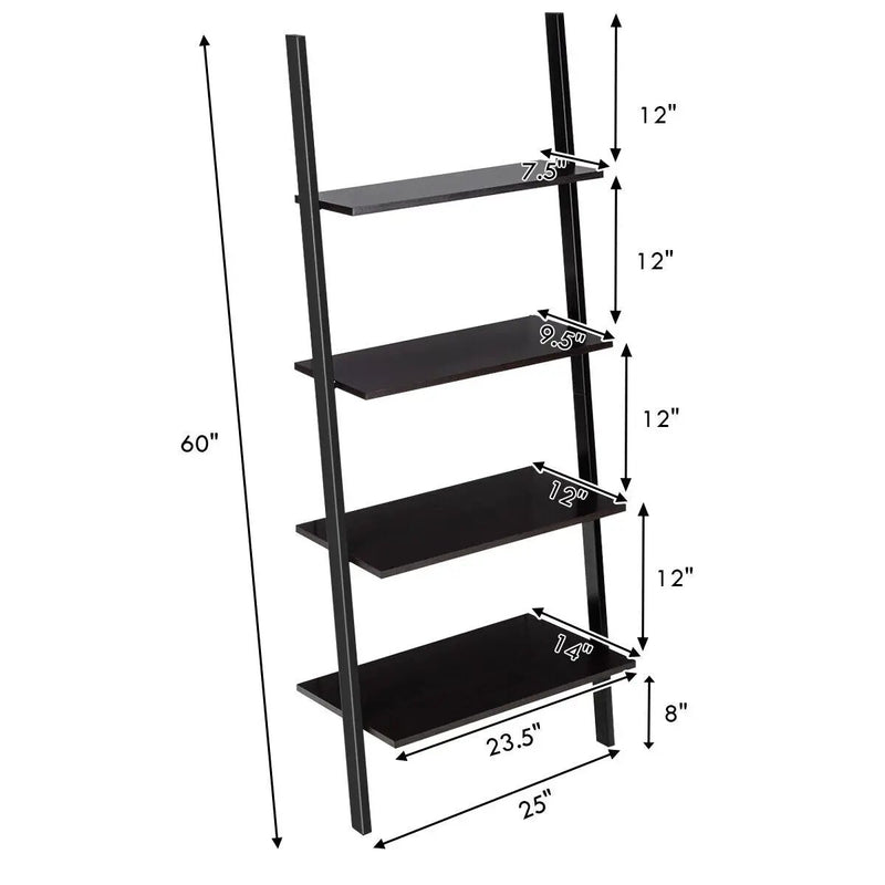 Multipurpose 4-Tier Industrial Leaning Wall Bookcase with Metal Frame by DirectDeals