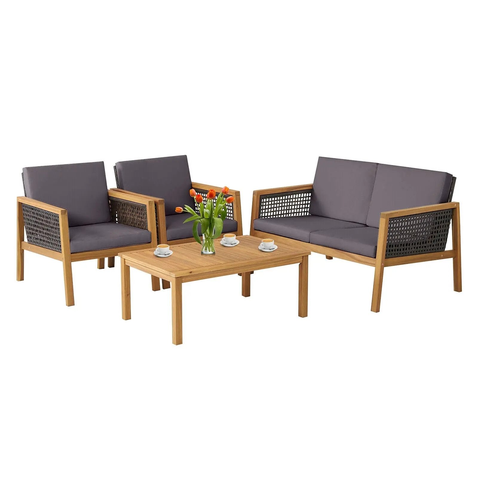 4 Pieces Patio Rattan Furniture Set with Removable Cushions by DirectDeals