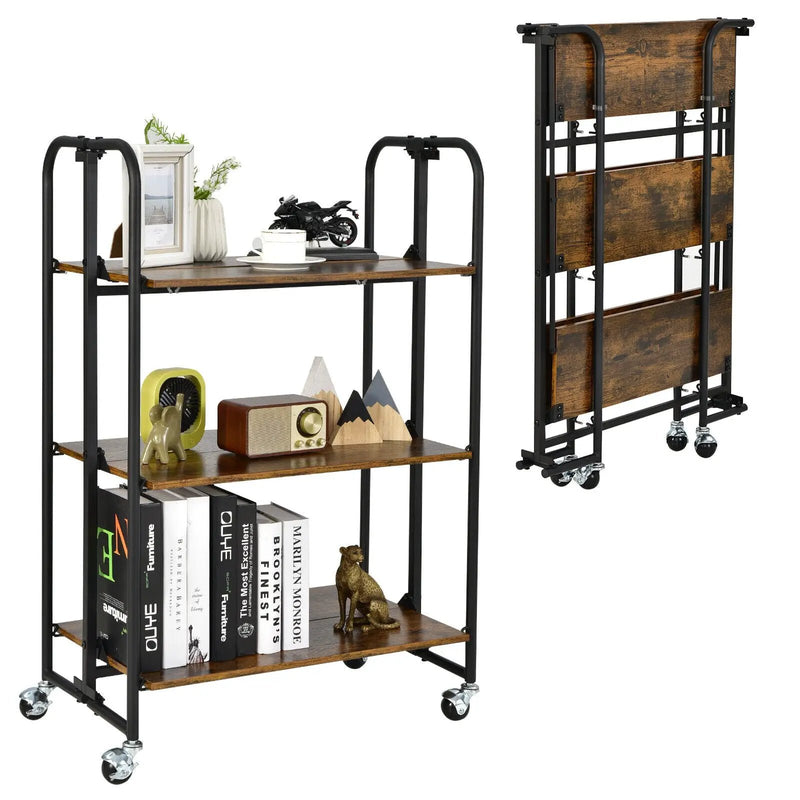 Foldable Rolling Cart with Storage Shelves for Kitchen-3-Tier by DirectDeals