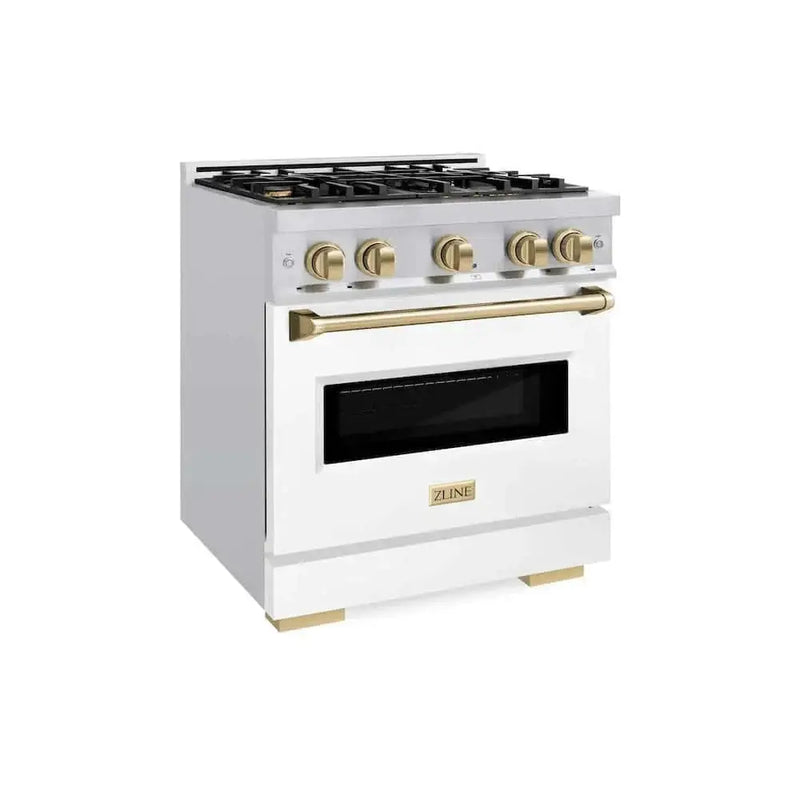 ZLINE 30" Dual Fuel Range, Gas Cooktop, Electric Convection Oven Stainless Steel, White Matte Champagne Bronze CDRZ-WM-30-CB by Farmhouse Kitchen and Bath