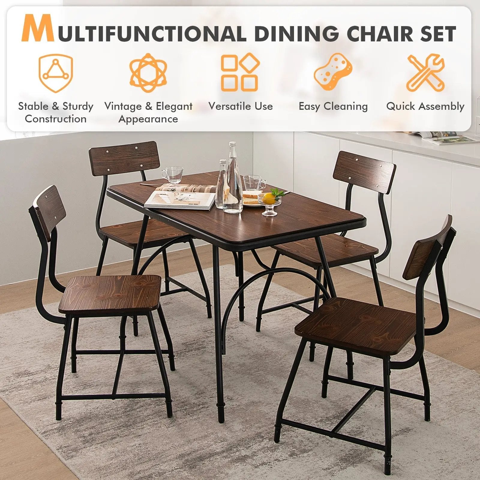 2 Pieces Modern Dining Room Side Chairs with Metal Frame-Brown by DirectDeals