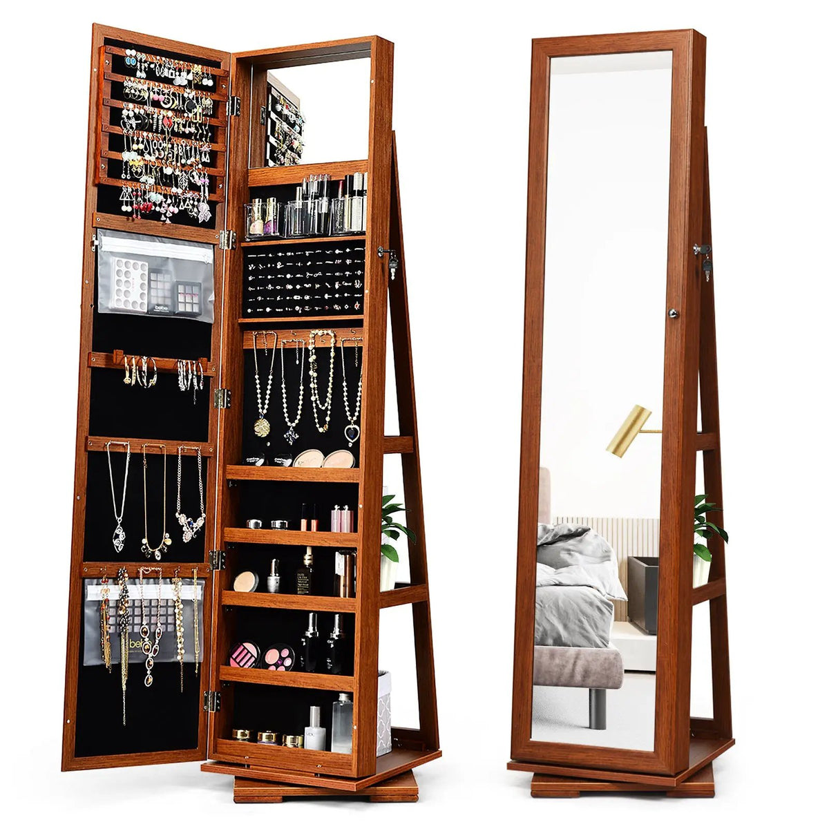 360° Rotatable 2-in-1 Lockable Jewelry Cabinet with Full-Length Mirror, photo 4 of 17