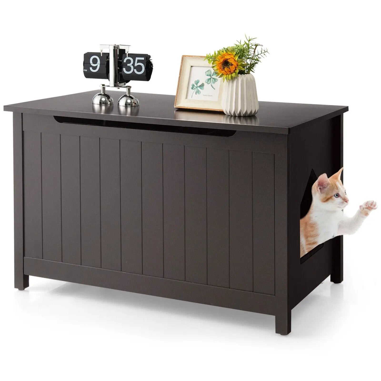 Wooden Cat Litter Box Enclosure with Top Opening Side Table Furniture by DirectDeals