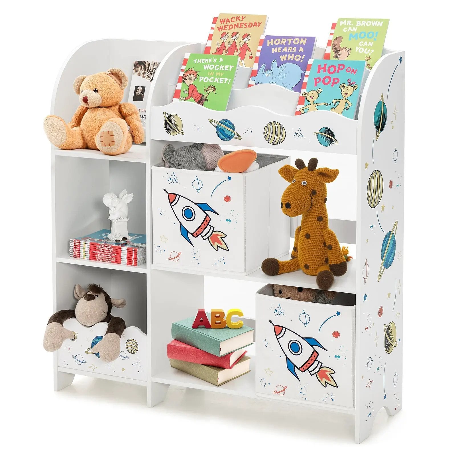 Wooden Children Storage Cabinet with Storage Bins-Rocket Pattern by DirectDeals