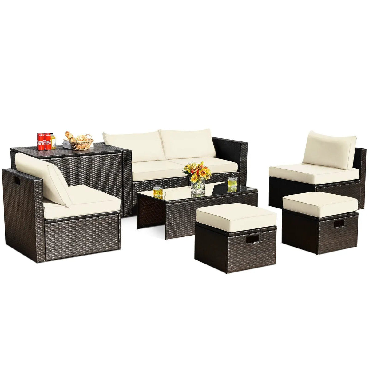 8 Pieces Patio Space-Saving Rattan Furniture Set with Storage Box and Waterproof Cover-Gray, photo 14 of 14