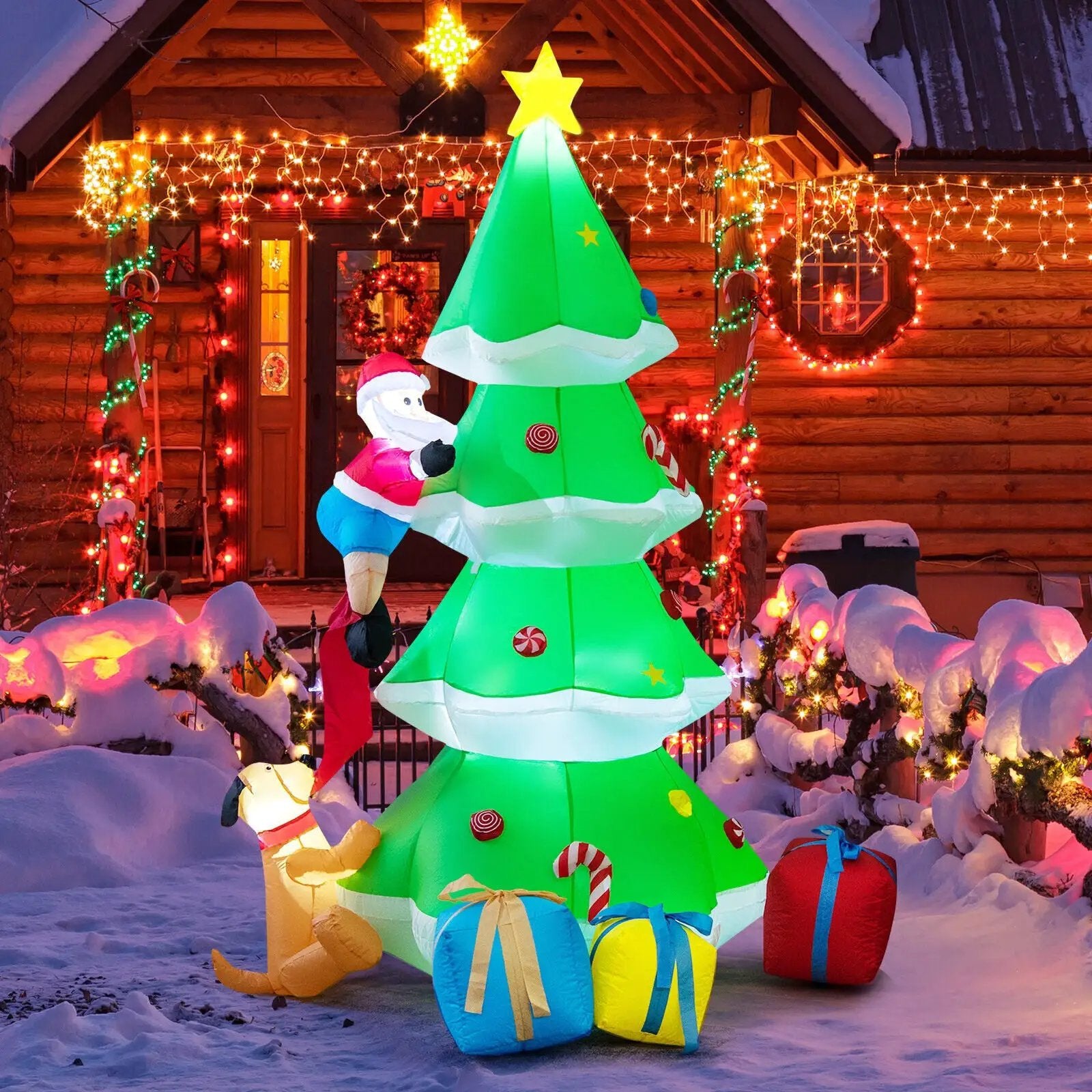 7 Feet Inflatable Christmas Tree with Santa Claus and Dog by DirectDeals