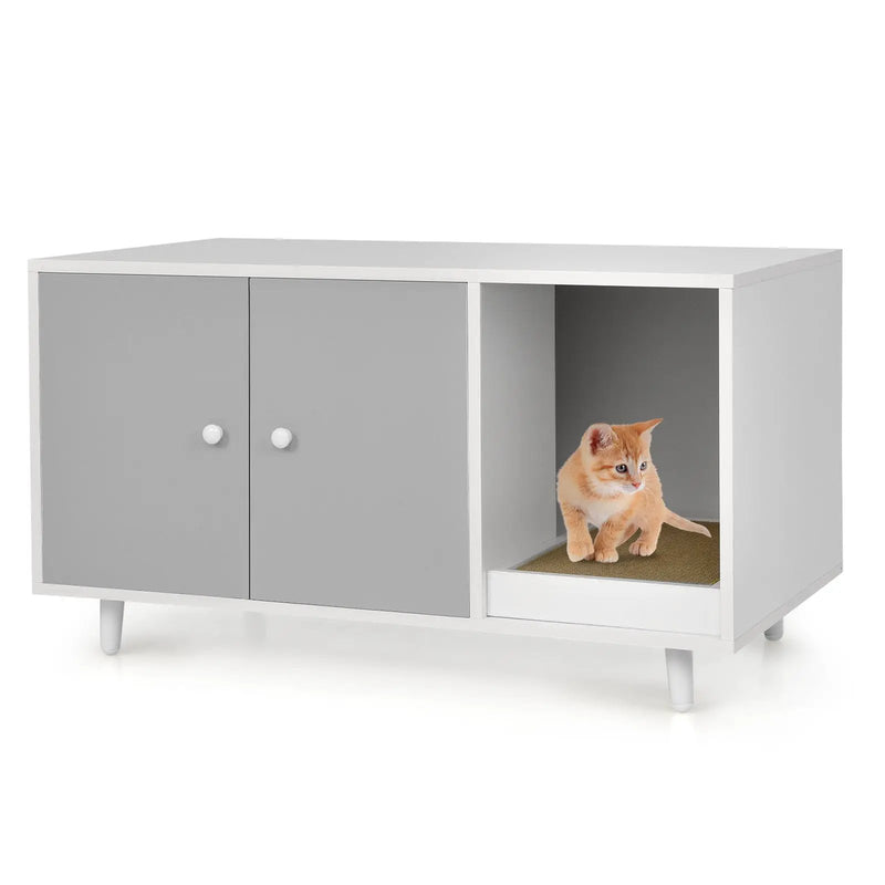 Cat Litter Box Enclosure with Divider and Double Doors by DirectDeals