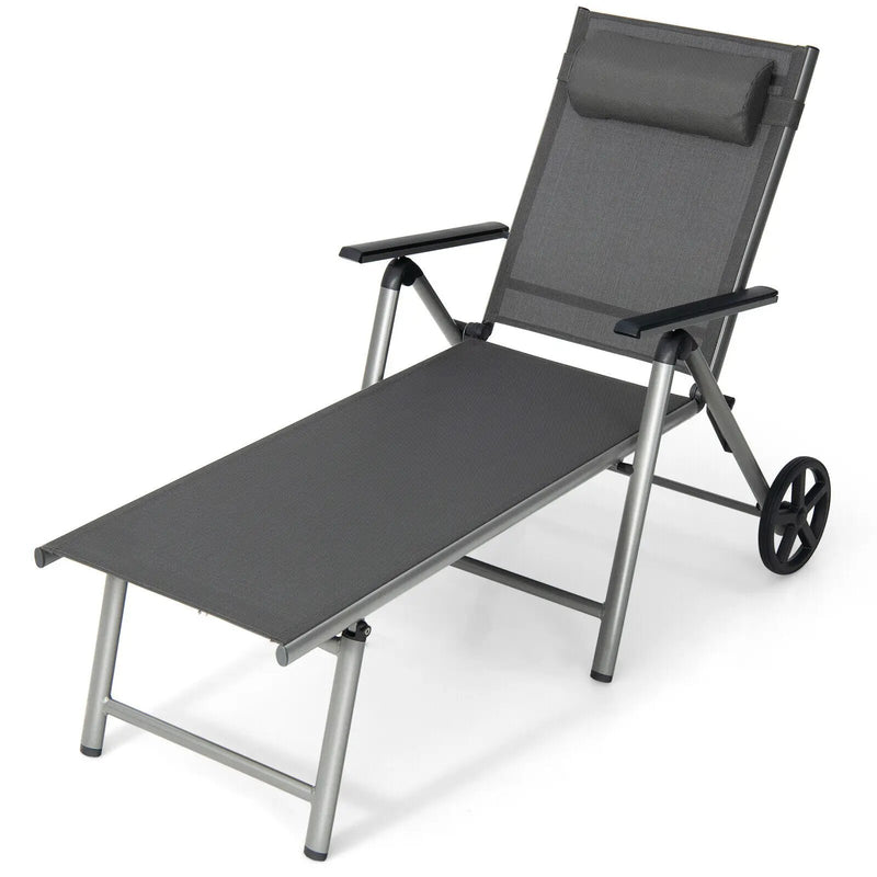 Adjustable Patio Folding Chaise Lounge Chair with Wheels by DirectDeals