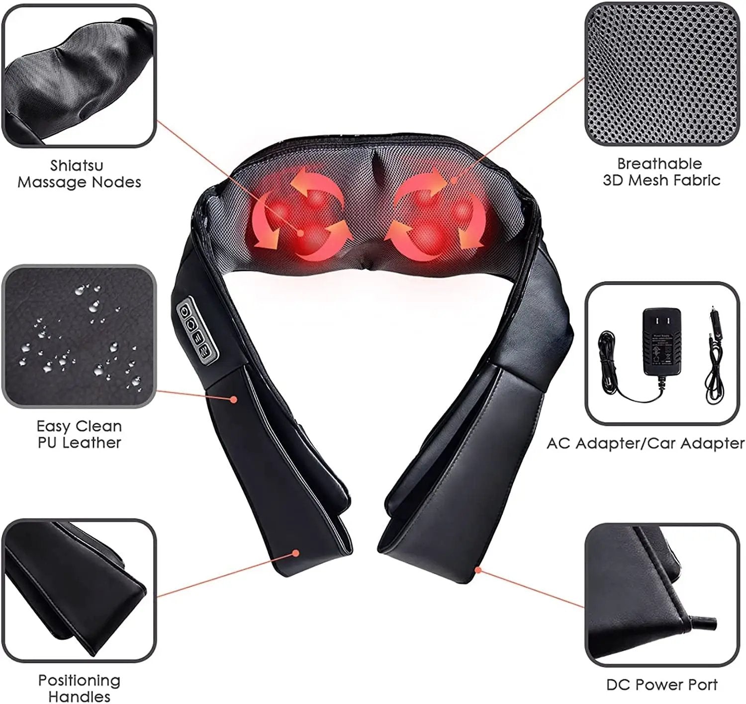 Electric Back and Neck Kneading Shoulder Massager with Heat Straps by DirectDeals