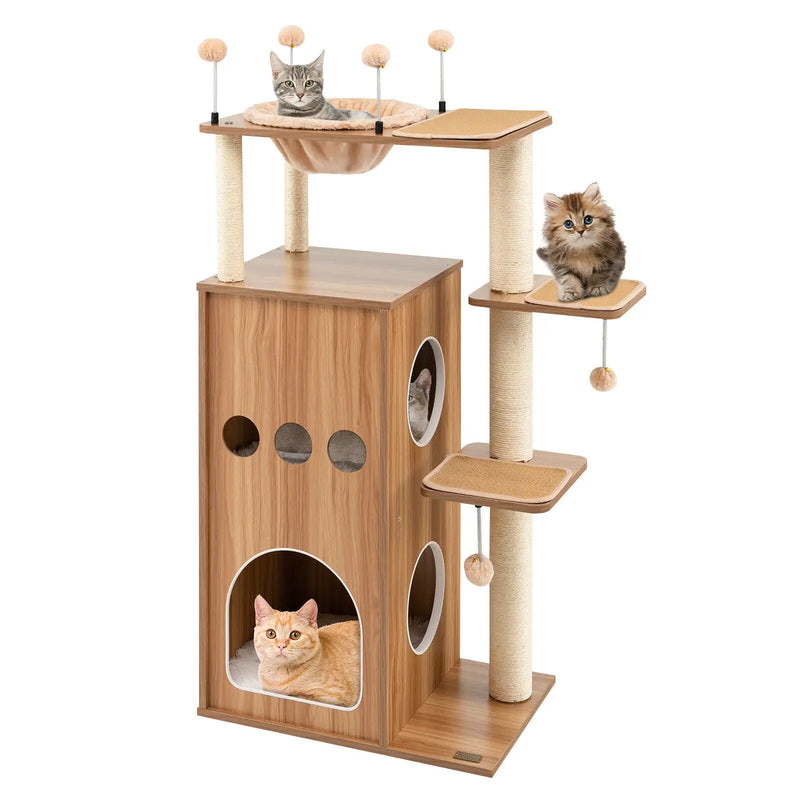 52 Inch Modern Multi-level Cat Play Center with Deluxe Hammock-Natural by DirectDeals