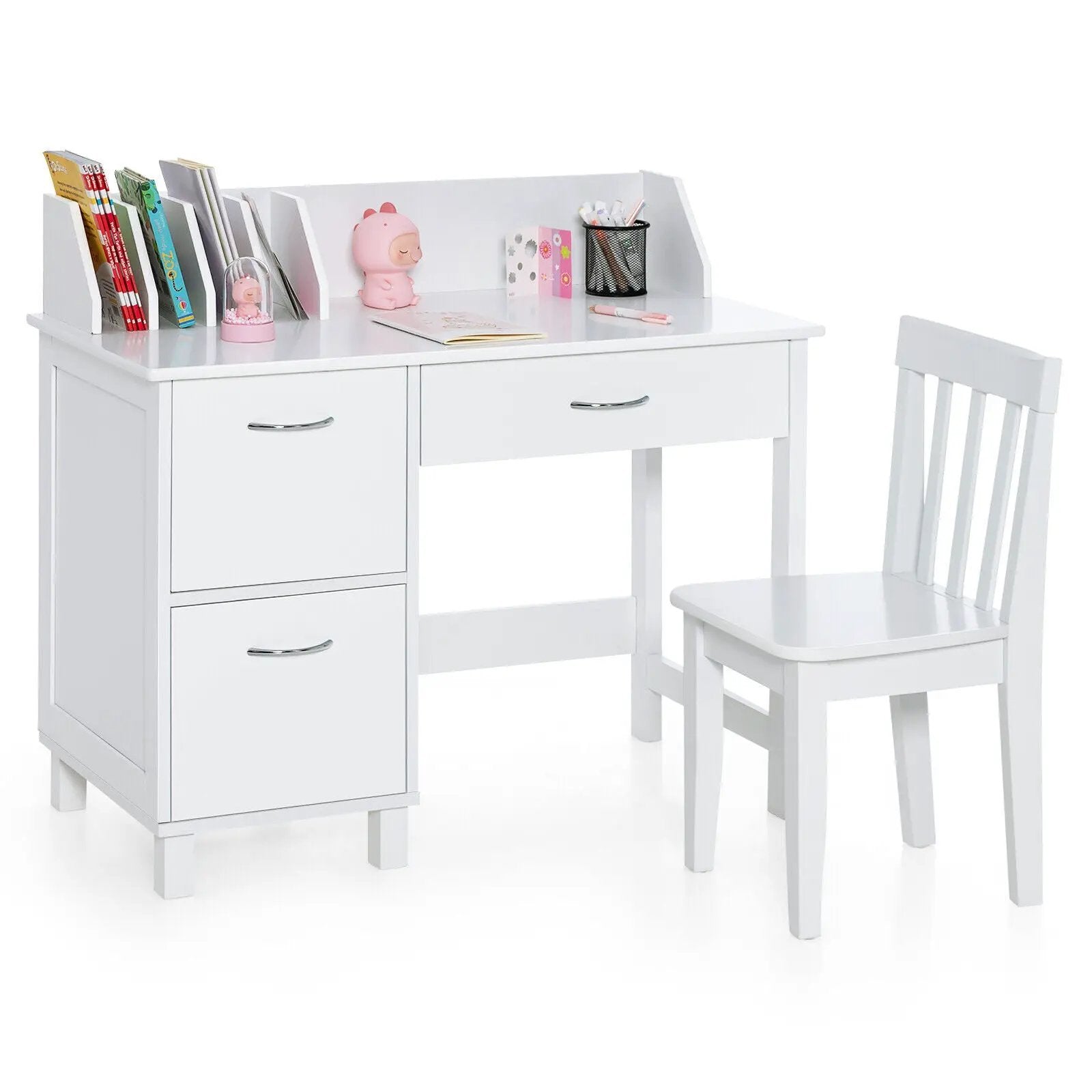 Kids Wooden Writing Furniture Set with Drawer and Storage Cabinet by DirectDeals