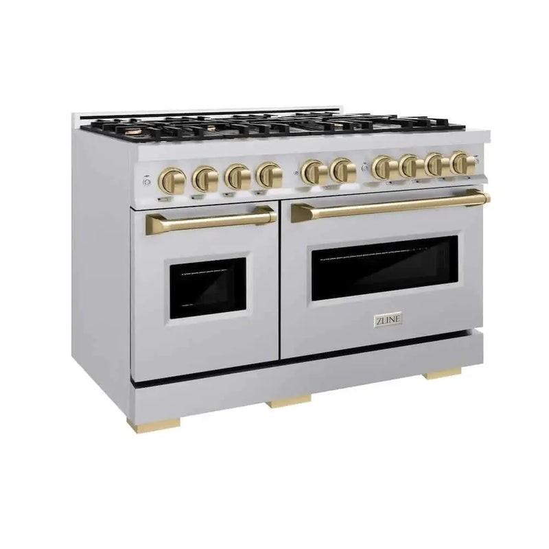 ZLINE 48" Dual Fuel Range, Gas Cooktop, Electric Convection Oven Stainless Steel, Champagne Bronze CDRZ-48-CB by Farmhouse Kitchen and Bath