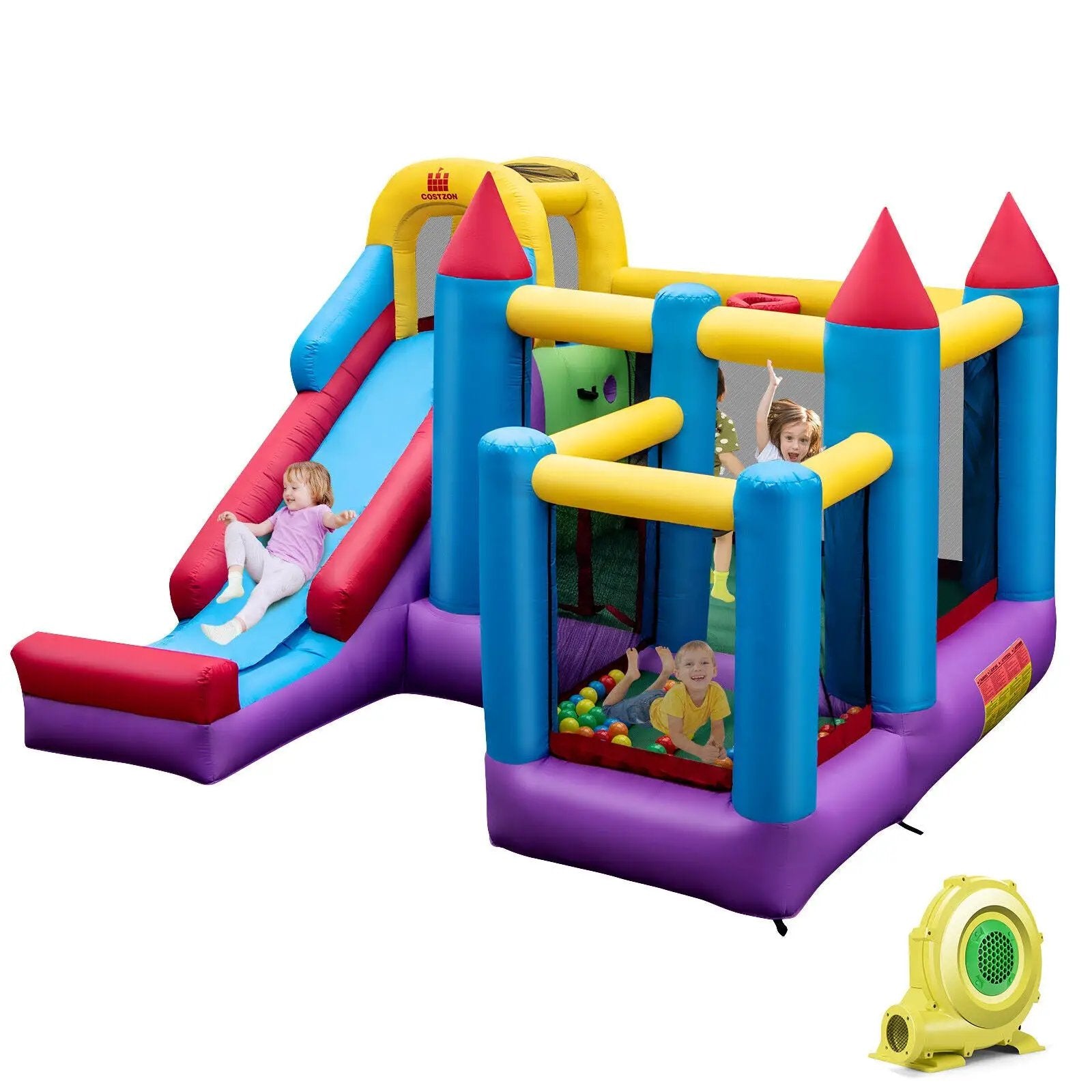 5-in-1 Inflatable Bounce House with 735W Blower and 50 Ocean Balls by DirectDeals