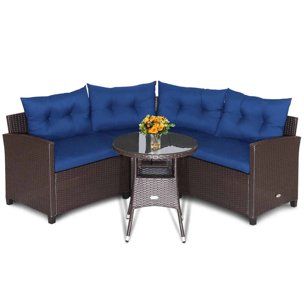 4 Pieces Patio Rattan Furniture Set Cushioned Sofa Glass Table, photo 13 of 16